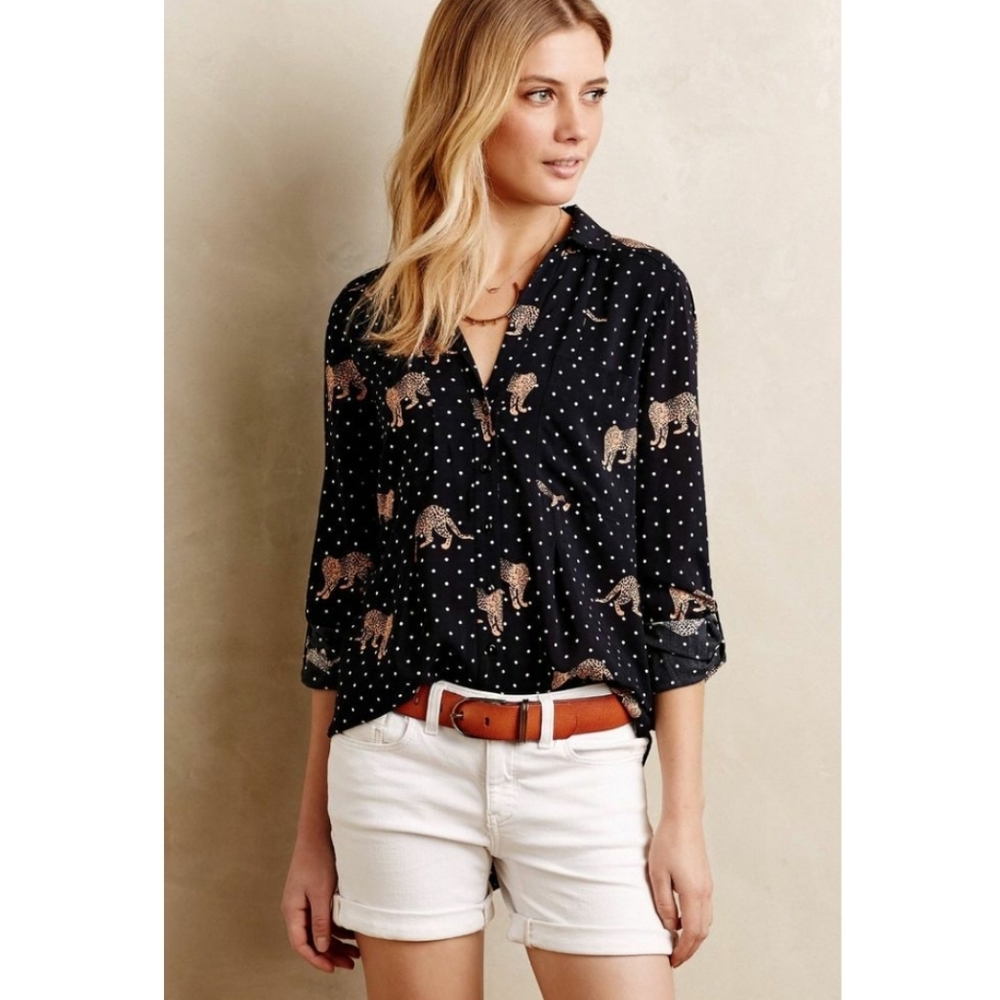 Anthropologie Maeve Casia Blouse Leopard Print 12